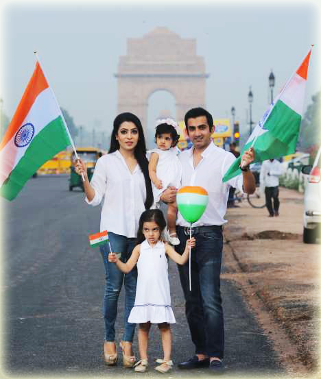 Gautam Gambhir - Indian Cricketer With Wife Natasha and Daughters Aazeen and Anaiza