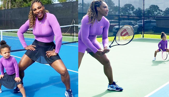 Serena Williams with daughter playing