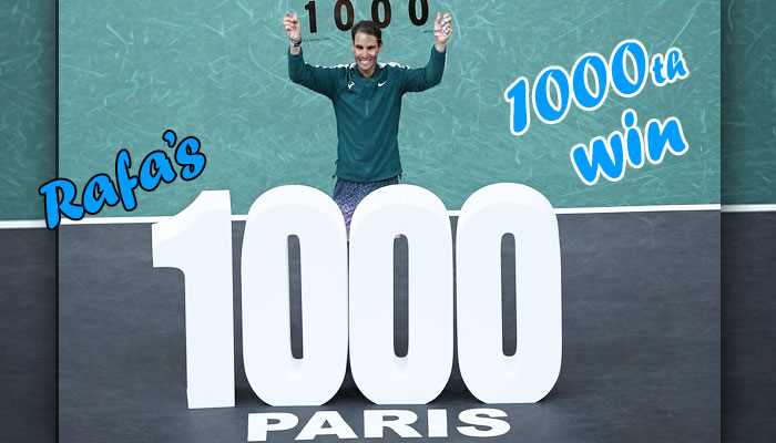 Rafael Nadal becomes the 4th person to complete his 1000th win