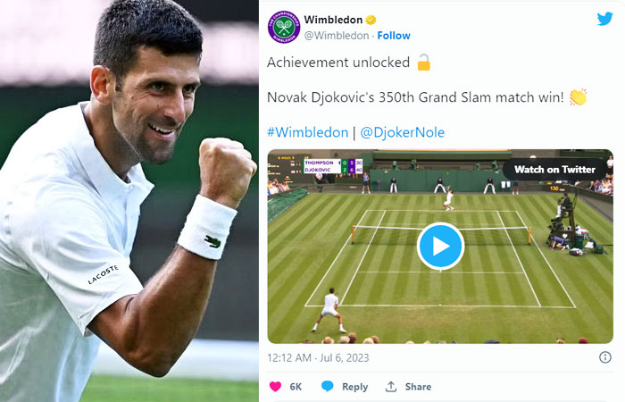 Wimbledon 2023: Novak Djokovic Smashed Jordan Thompson to reach third round